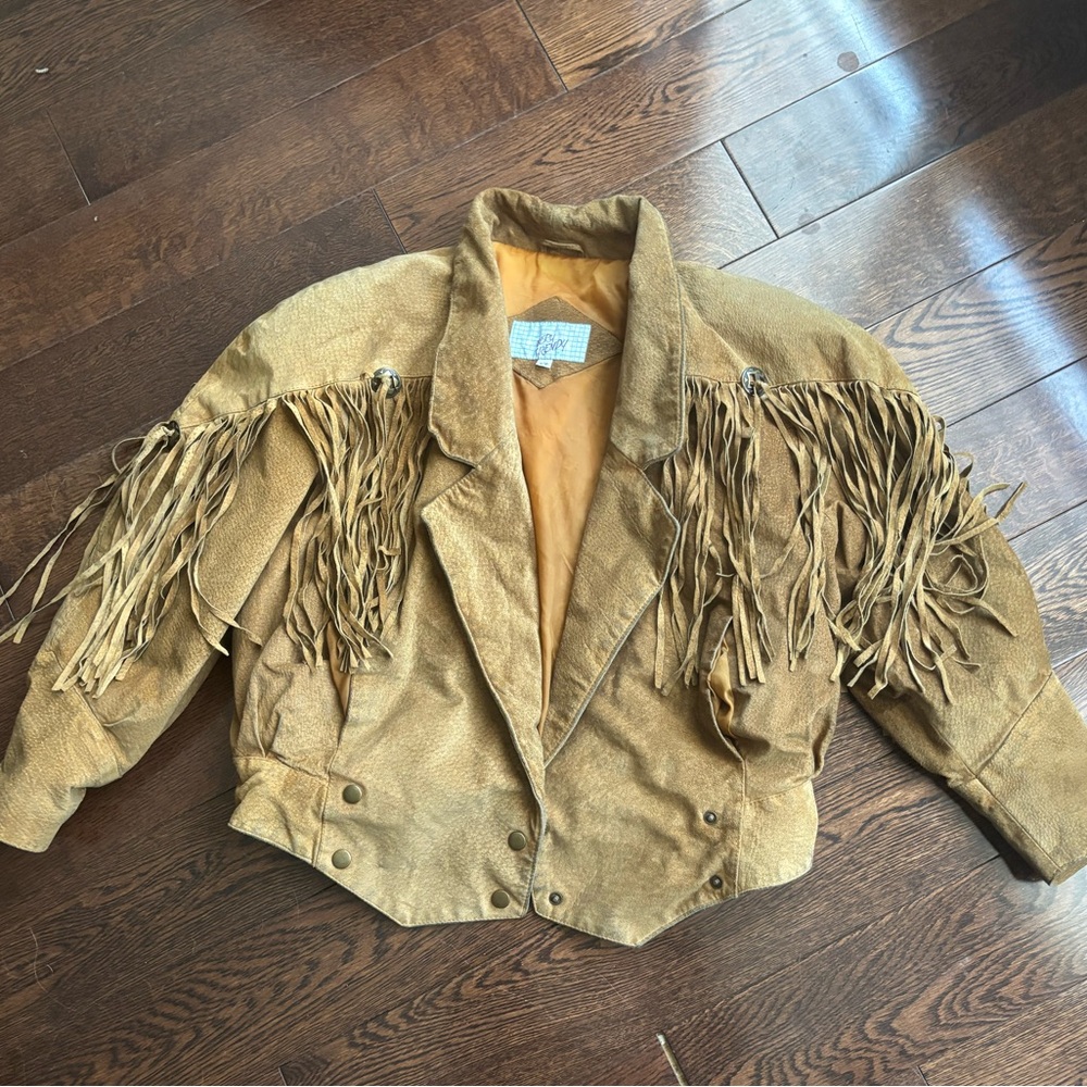 Vintage Fringed Tan Leather Jacket